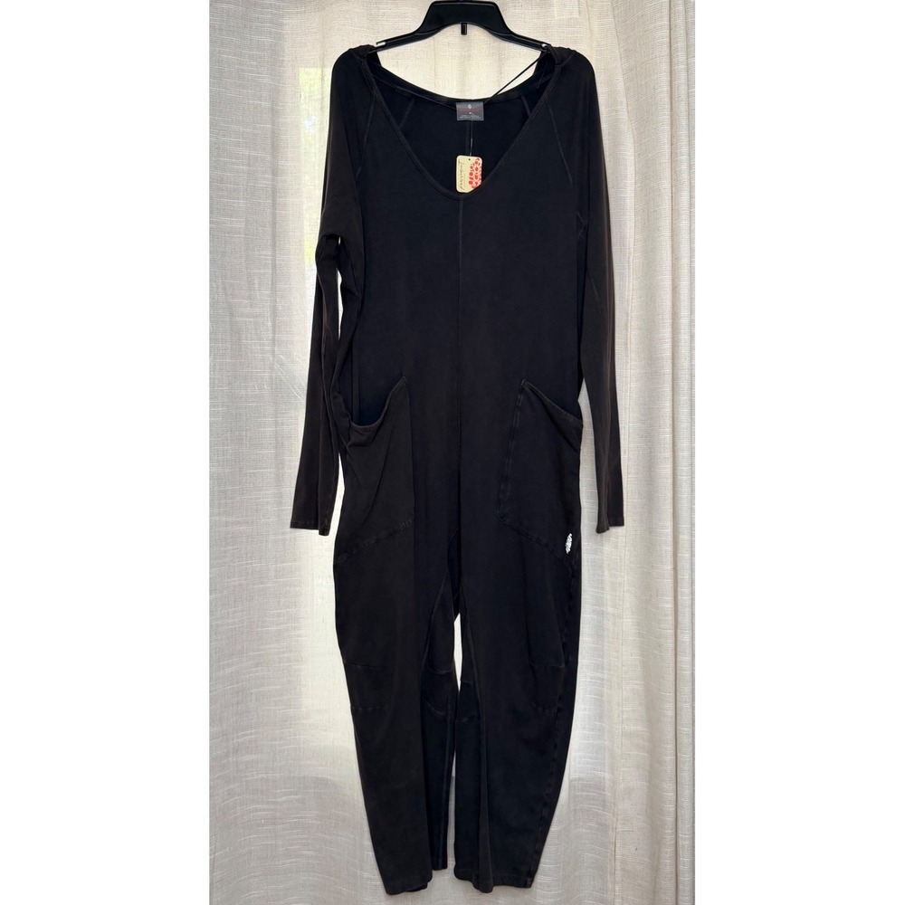 NWT Free People FP Movement Hot Shot Long Sleeve Onesie Hooded Jumpsuit Black M